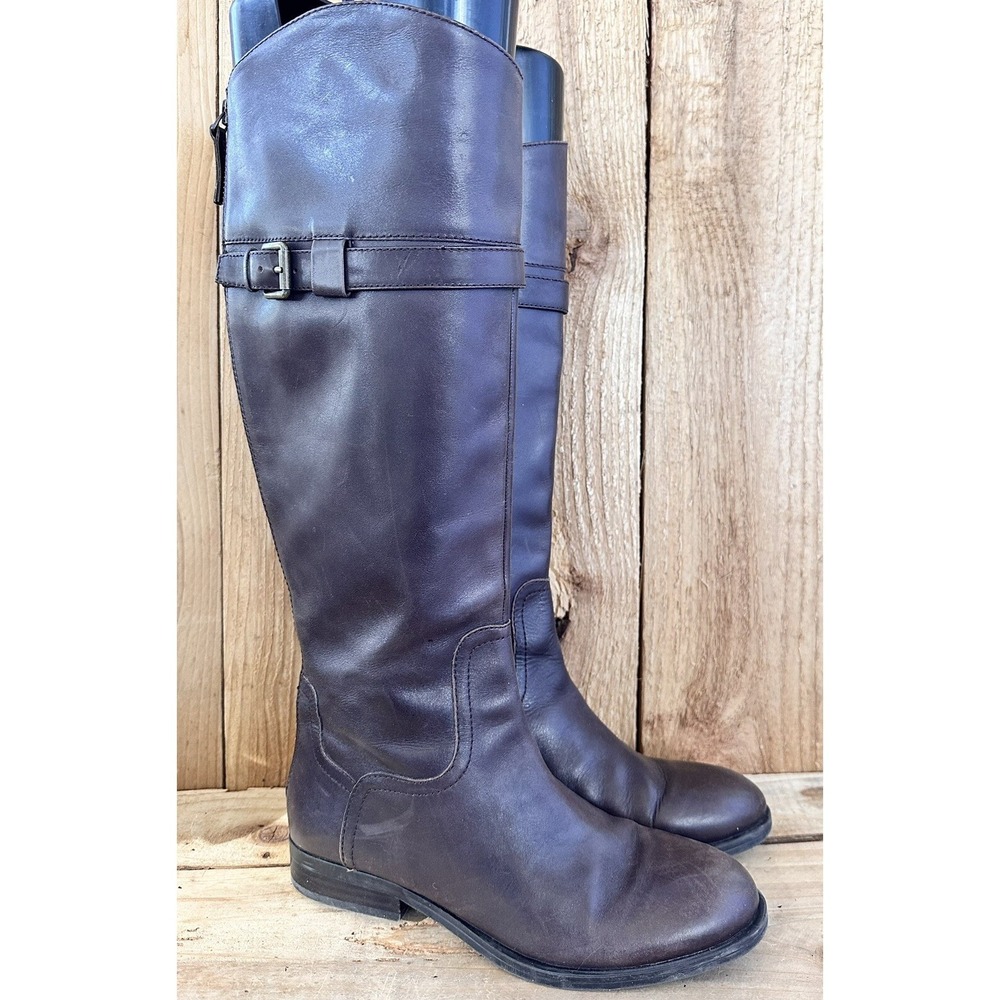 Nine West Riding Boots Leather Tall Equestrian Women 6.5 Brown Excellent